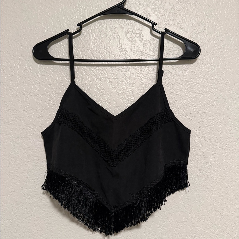 SHEIN Black Fringe Camisole Top